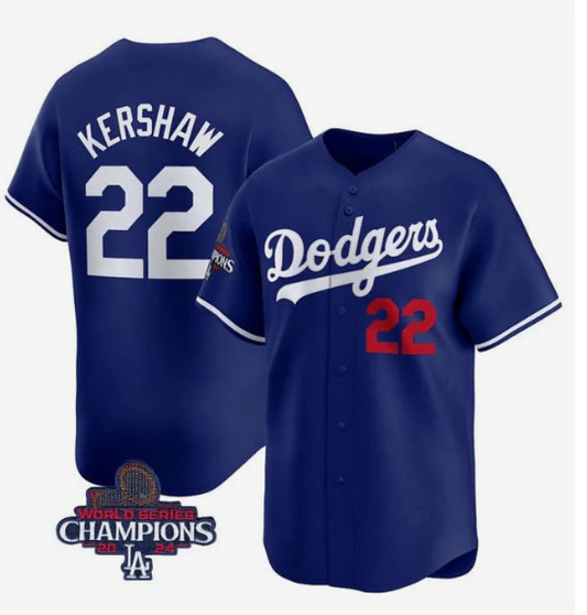 Los Angeles Dodgers #22 Clayton Kershaw Royal 2024 World Series Champions Alternate Limited Stitched Baseball Jersey