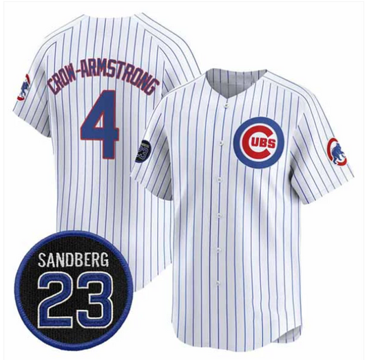 Chicago Cubs #4 Pete Crow-Armstrong White Pinstripe 'Ryne Sandberg Tribute' Vapor Limited V2 Stitched Baseball Jersey