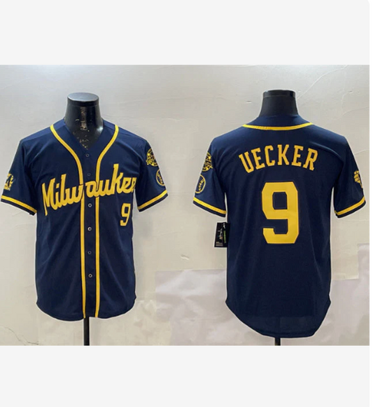 Milwaukee Brewers #9 Bob Uecker Navy With Home Patch Limited Stitched Baseball Jersey